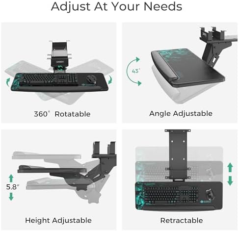 EUREKA ERGONOMIC Height Adjustable Mouse & Keyboard Tray Under Desk, 28x10'' Large Slide Out Swivel Tilt Computer Keyboard Drawer with Pad for Gaming Home Office, Dual Mount