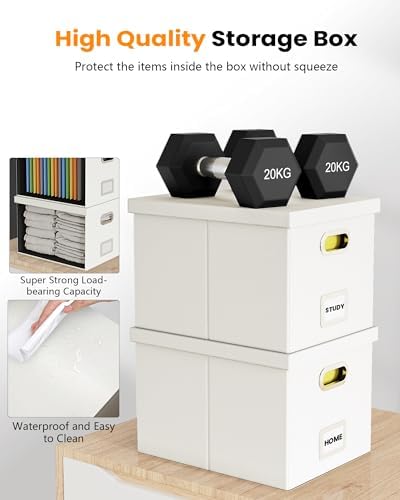 Oterri File Organizer Box with Lid, Portable Hanging File Box for Letter/Legal Files, Office/Decor/Home, 1 Pack, White Leather