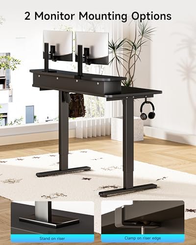 BIZUM Standing Desk with 2 Drawers Computer Desk-Stand up Desk Home Office Gaming Memory Desks C-Clamp Mount Compatible, 48x24 Inch Black