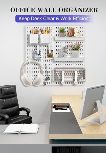 Pegboard Wall Organizer Set – 4 Peg Boards with Hooks & Shelves – Office, Kitchen, Gaming Room Desk Pegboard Storage – Peg Board Wall Display Rack (Black)