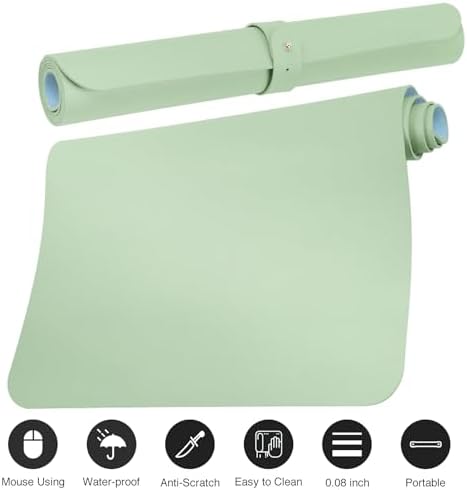 Boutilon Leather Desk Pad Protector,Non-Slip Mouse Pad,Laptop Desk Pad,Office Mouse Mat,Waterproof Leather Desk Blotter,Desk Writing Pad for Office and Home (L-Green,35"x 17")