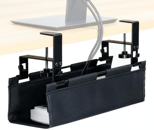 VIVO Black Clamp-on 16 in Fabric Cable Management Tray, DESK-AC16F-C