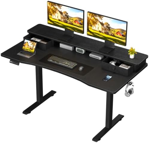 55 x 27.6 Electric Standing Desk with Drawers, Black