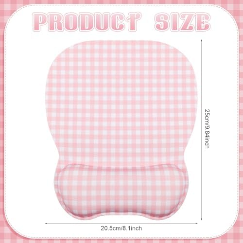 Sabary Pink Gingham Mouse Pad with Wrist Rest Checkered Mouse Pad