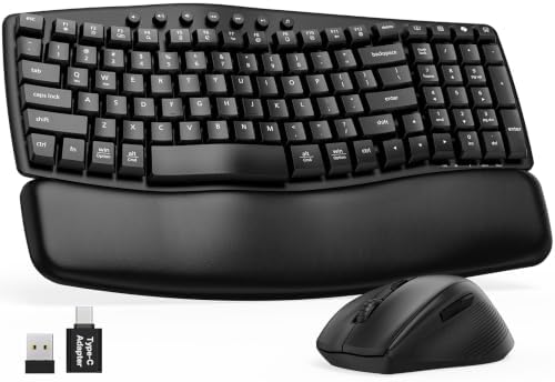 Wireless Keyboard and Mouse Combo, Compact Ergonomic Wave Key, SABLUTE MA61