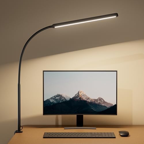 SUPERDANNY Eye-Caring LED Desk Lamp with Desk Side Clamp, Deep Black