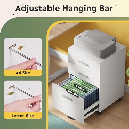 DEVAISE 3 Drawer Wood File Cabinet, Under Desk Filing Cabinet, White
