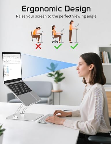 Adjustable Aluminum Laptop Stand for Desk,Ergonomic Riser, Silver