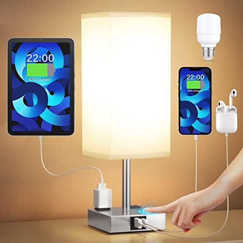 Touch Bedside Table Lamp for Bedroom - Dimmable, USB C+A, 2 AC Outlets