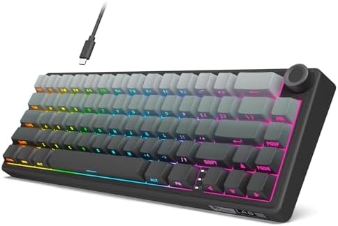 RK ROYAL KLUDGE R65 Wired Gaming Keyboard with Volume Knob, 60% Percent RGB Backlit Mechanical Keyboard, Side Printed PBT Keycaps, QMK/VIA, 66 Keys Hot Swappable Beige Switch, Gradient Black