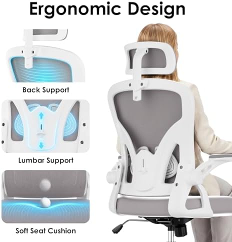 Farini Ergonomic Office Chairs with Headrest, Set of 4, White & Grey