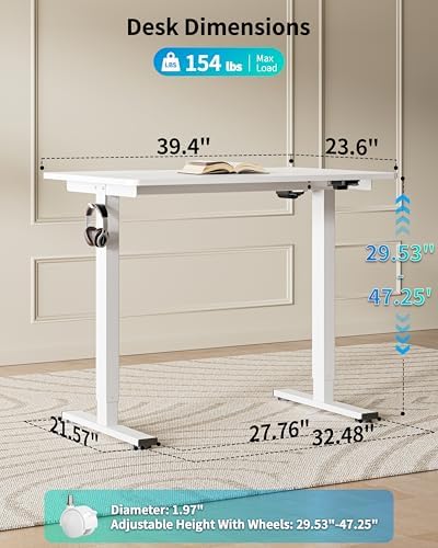 BIZUM 39.4" Small Electric Standing Desk Height Adjustable, Whole Piece Stand Up Computer Desk Work Study Writing Gaming Desks for Home Office White
