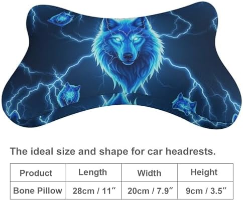 Car Neck Support Pillow Blue Wolf Wild Animals 2 Pcs Adjustable Strap Memory Foam for Car Airplane Home