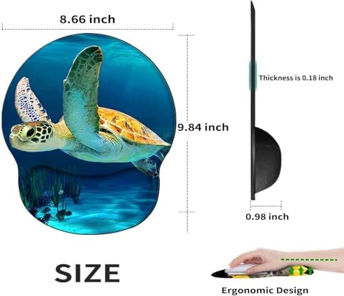 Sea Turtle Mouse Pad with Wrist Support Ergonomic Gel Mousepad Wrist Rest for Carpal Tunnel Cute Mouse Mat for Laptop Office Work Women Men Kids with A Coaster