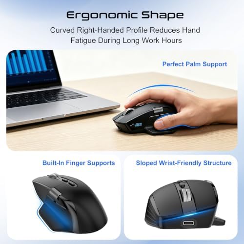 TSQQST Wireless Mouse for Laptop, 2.4GHz Ergonomic Computer Mouse, Black