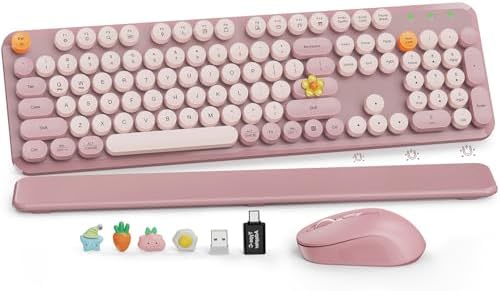 Wireless Keyboard and Mouse, Round Keycaps, Magnetic Wrist Rest, Dusty Rose