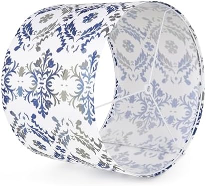 AELS Vintage Lamp Shades Set of 2, Blue and Gray Fabric Drum Lampshades for Table or Floor Lamps, 13x13x10 Medium Size (Spider Fitter), Easy Assembly Required