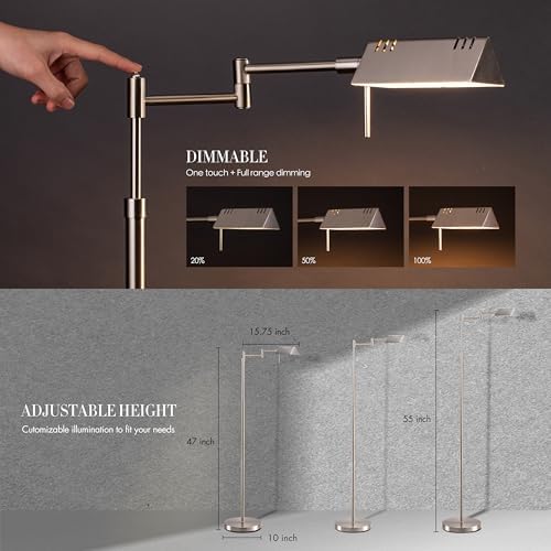O'Bright Brook Adjustable Dimmable LED Pharmacy Floor Lamp, Brushed Nickel