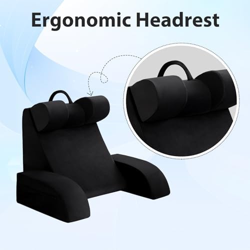 19" Reading Pillow for Bed with Back Support & Big Pockets, Black