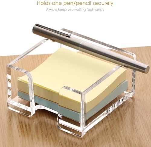 YUXUN Acrylic Sticky Note Holder with Pen Slot