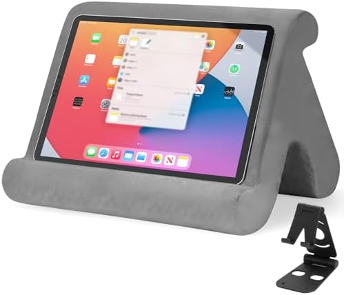 Universal Multi-Angle Tablet Stand Holder-Soft Pad Stand with black phone holder for Lap,Knee,Sofa and Bed,Compatible with iPad Pro 9.7,10.5,12.9 Air Mini 4 3,Kindle,Galaxy Tab,E-Reader (Grey)