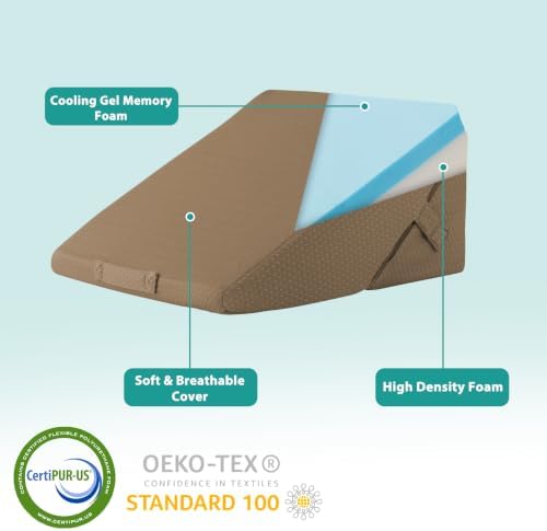 Bedluxe Wedge Pillow for Sleeping, Adjustable 9&12 Inch Foldable Bed Wedge Pillow Set, Orthopedic Memory Foam Triangle Pillows Wedge, 7-in-1 Elevated Pillows for Leg and Back Support, Brown