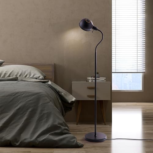 O'Bright Adjustable Floor Lamp with Flexible Gooseneck and Rotatable Shade, E26 Socket, 10-Inch Base - Ideal for Reading, Bedside, Living Room, Black