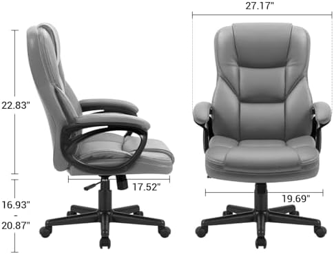 Furmax Office Executive Chair High Back Adjustable Managerial Home Desk Chair, Swivel Computer PU Leather Chair with Lumbar Support (1, Gray)