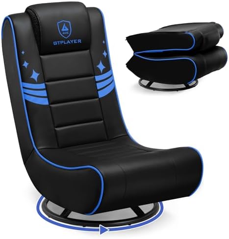 GTPLAYER Floor Gaming Chair Foldable Swivel Floor Chairs for Kids Boys Comfy Video Game Seat with 360° Multipurpose for Gamers, Bedroom or Game Room(Black-Blue)