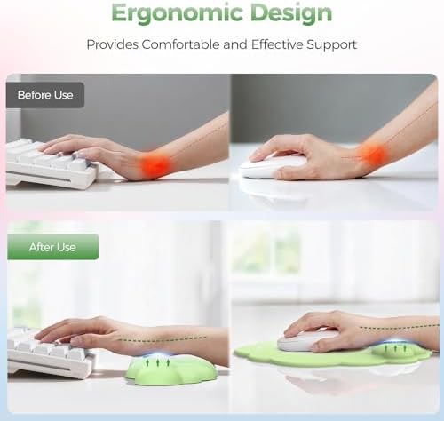 TECKNET Cloud Wrist Rest & Ergonomic Mouse Pad, Cloud Keyboard Wrist Rest with Non-Slip Base, PU Leather Memory Foam Wrist Pad for Keyboard and Mouse, Pain Relief for Typing, Gaming, Green
