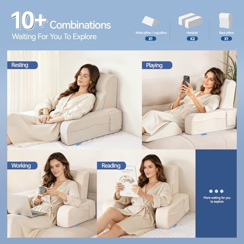 Kayfia Reading Pillow, Gel Memory Foam Back Rest Pillow, 21'', Ivory