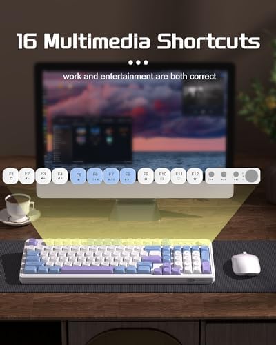 MageGee Wireless Gaming Keyboard and Mouse Combo V560, RGB Backlit Rechargeable Mechanical Feel 2.4GHz Quiet Blue White Purple Keyboard Mouse for Mac Laptop PC Gamer