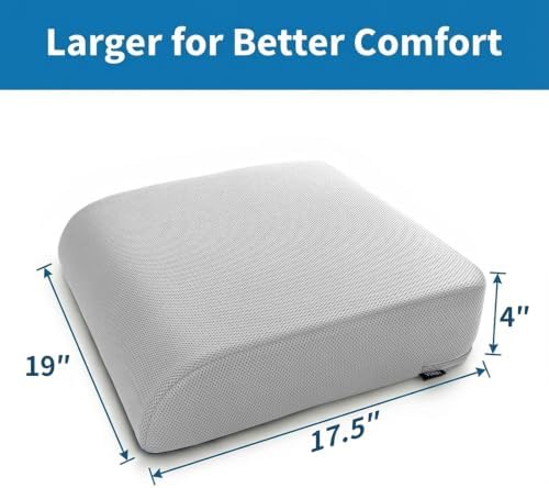 YOUFI Extra Thick Large Seat Cushion, Gel Memory Foam Cushion with Carry Handle Non Slip Bottom, Pain Relief Coccyx Cushion for Wheelchair Office Chair (Gray, 19" x 17.5" x 4")
