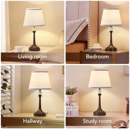 Touch Brown Table Lamp Set of 2 with USB C+A Ports-19.7''