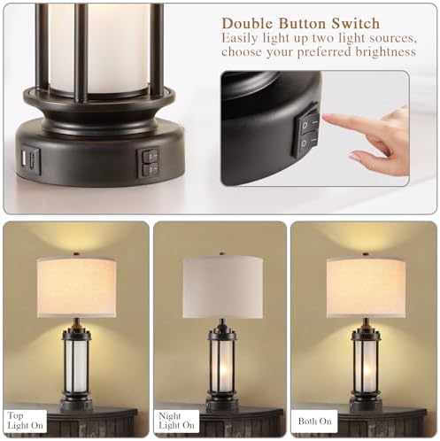 AIEAMPDO 25'' Set of 2 Modern Table Lamps for Bedroom with 2 USB C+A Ports