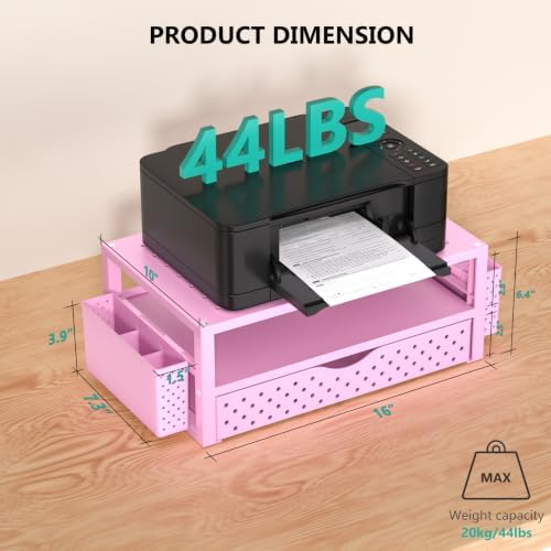 WALI Desk Organizer with Drawer and Pen Holder, 3 Tier Computer Monitor Stand for Home Office Supplies, Laptop Stand Riser for Computer, Laptop, Printer(PTT004-P), 1 Pack, Pink