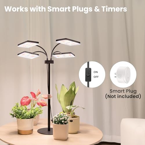 LBW Desk Grow Light for Indoor Plants, Full Spectrum Desk Plant Lamp with 4 Adjustable Goosenecks, Wide Coverage, Plug & Play, for Seedlings, Succulents & Houseplants