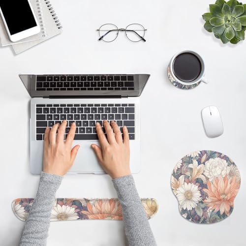 Britimes Ergonomic Mouse Pad Set with Wrist Rest, Daisy Floral Vintage