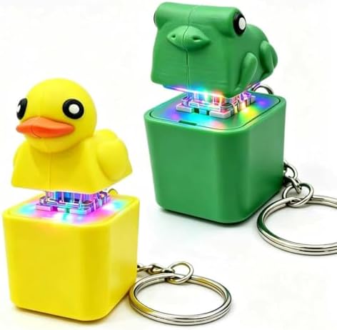 Frog Croaking Fidget Toy,Quacking Duck Stress Reliever Keychain with Colorful Lights,Rechargeable Keyboard Clicker,Stress Reliever for Anxiety and Sensory Fun(2PCS)