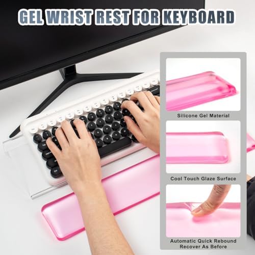 Acrylic Computer Keyboard Stand with Gel Wrist Rest Set(Pink White Set)