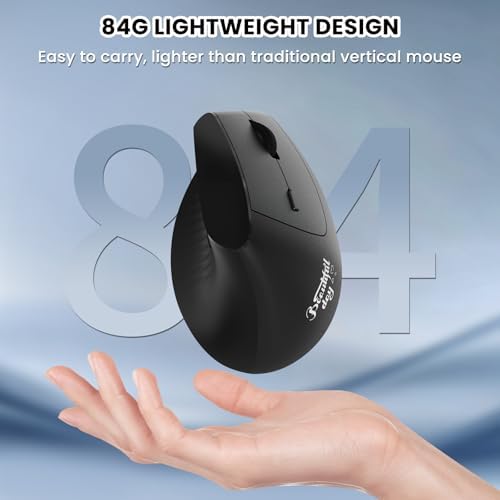 AJAZZ I300 Bluetooth and 2.4G Rechargeable Wireless Mouse,Ergonomic Vertical Design Optical Mouse Computer Mice,800/1200/1600 DPI,Quiet Clicks,84G Lightweight for Laptop, Desktop, PC, MacBook(Black)