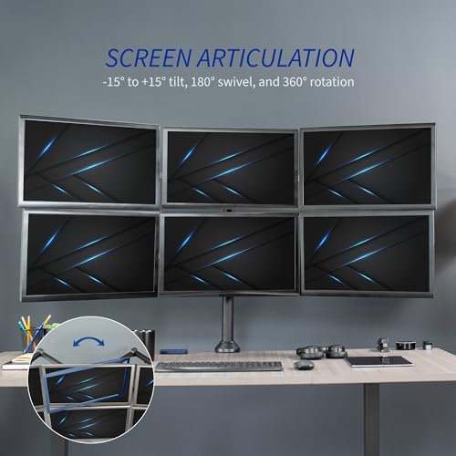 VIVO Steel Hex Monitor 23 to 32 inch LED LCD Clamp-on Desk Mount, Heavy Duty Articulating VESA Computer Stand, Holds 6 Screens, Fully Adjustable for Home Office Workstation, Black, STAND-V106A