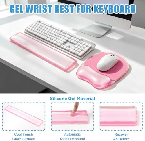Gel Wrist Rest for Keyboard,Clear Keyboard Wrist Rest and Gel Mouse Pad Set