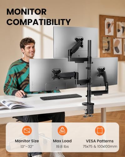 ErGear Triple Monitor Mount for 13-32 Inch Screens, 19.8 lbs per Arm