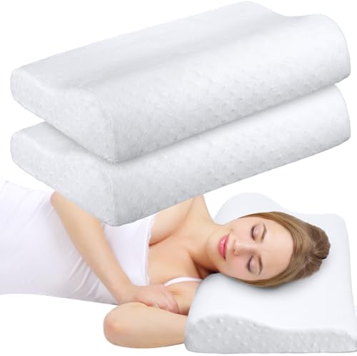 FairySandy 2 Pack Memory Foam Pillow Neck Support Orthopedic Sleeping Pillow Ergonomic for Shoulder Pain Side Back Stomach (Bubble Velvet)