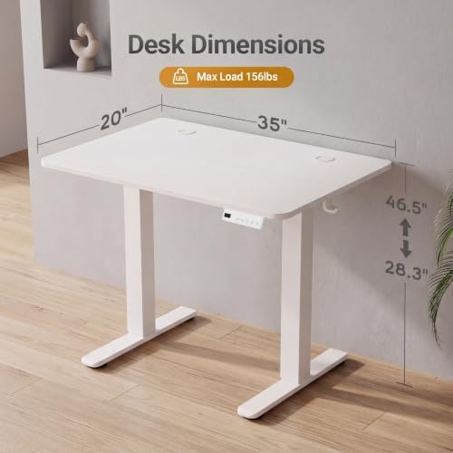 Claiks Electric Standing Desk 35x20 Inch Adjustable Desk, White