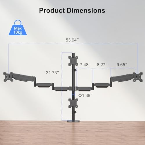 Pholiten Quad Monitor Arm Desk Mount for Max 32" Screens