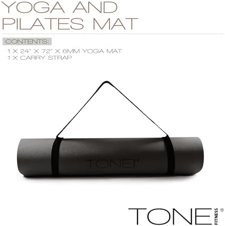 TONE Fitness 1/4" Yoga Mat, Non-Slip Exercise & Pilates Mat with Strap
