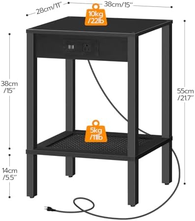HOOBRO Side Table with Charging Station, 2-Tier Small End Table