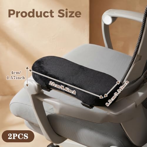 2 Pack Non-Slip Armrest Pads Ergonomic Thick Memory Foam Arm Pads for Office, Gaming Chairs (Black)